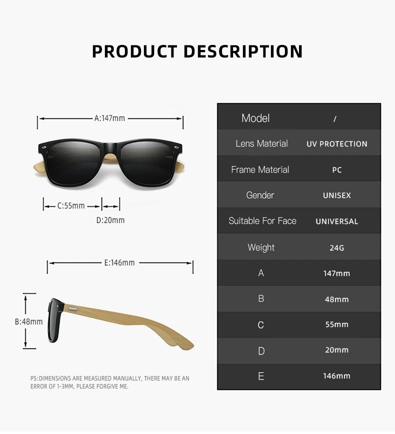 Fashion Bamboo Wood Vintage Square Sunglasses Men Women Luxury Brand Designer Sun Glasses Wooden Driving Fishing UV400 Eyewear