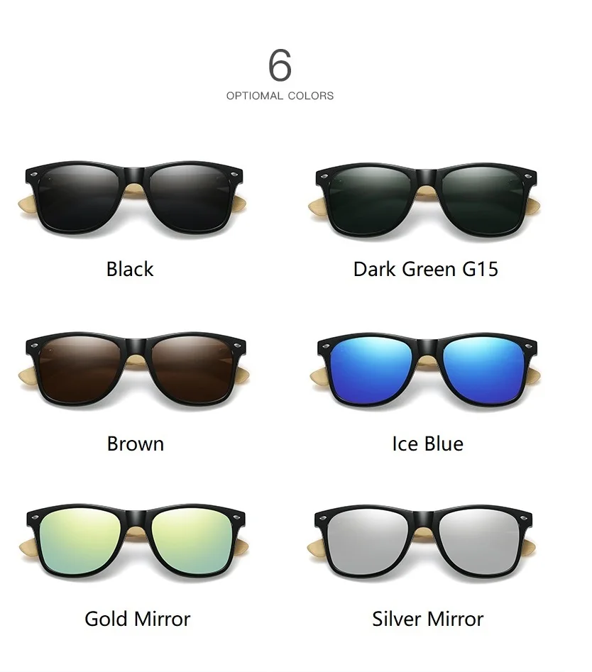 Fashion Bamboo Wood Vintage Square Sunglasses Men Women Luxury Brand Designer Sun Glasses Wooden Driving Fishing UV400 Eyewear