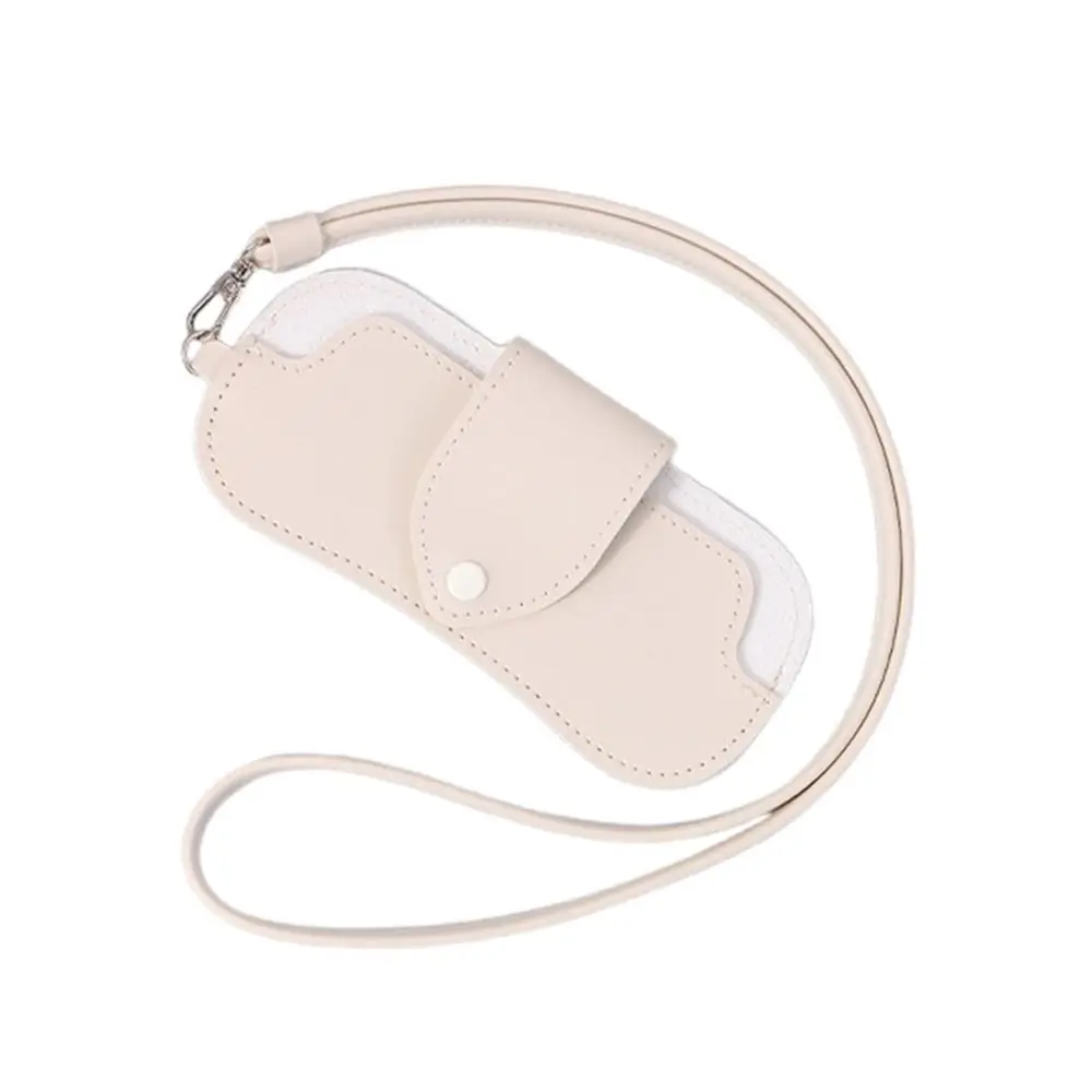 Portable Sunglasses Storage Bag Glasses Case Hanging Neck PU Leather Glasses Holder Protective Sleeve with Lanyard