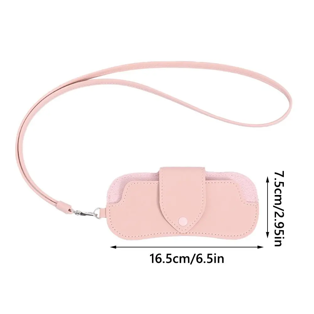 Portable Sunglasses Storage Bag Glasses Case Hanging Neck PU Leather Glasses Holder Protective Sleeve with Lanyard