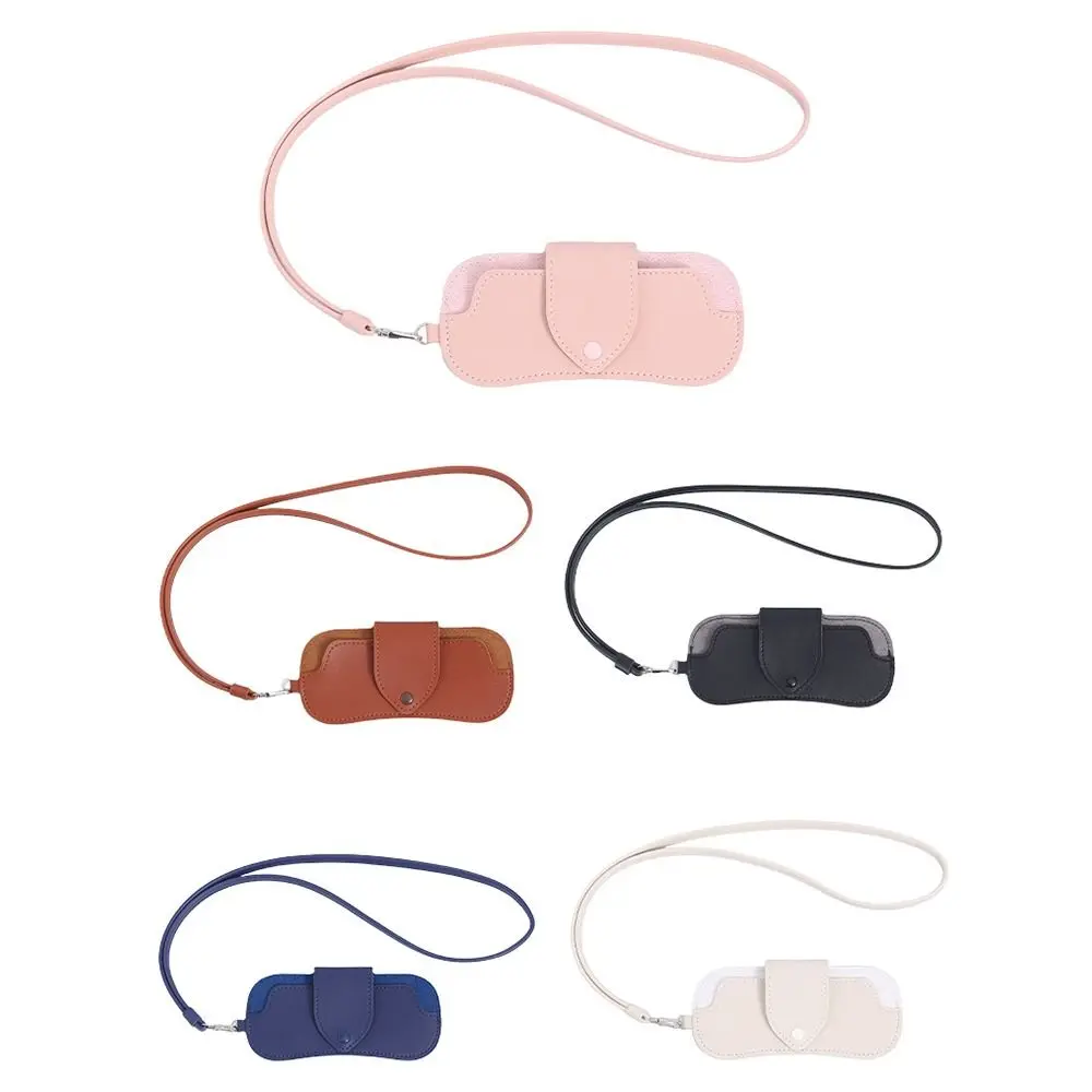 Portable Sunglasses Storage Bag Glasses Case Hanging Neck PU Leather Glasses Holder Protective Sleeve with Lanyard