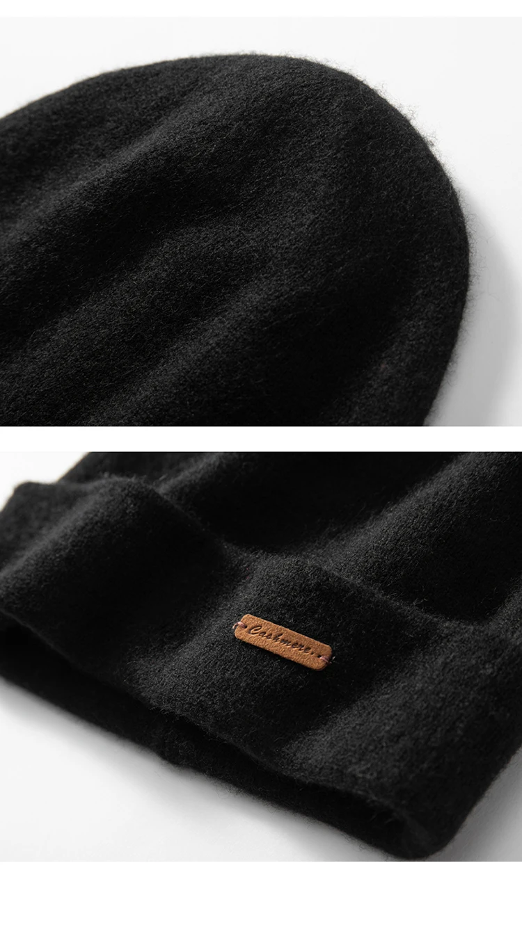 Women Hats 2024 Winter New 100% Cashmere Knitted Headgears Soft Warm Hat Outdoor Casual Thicken Girl Cap High Quality Lady Cap