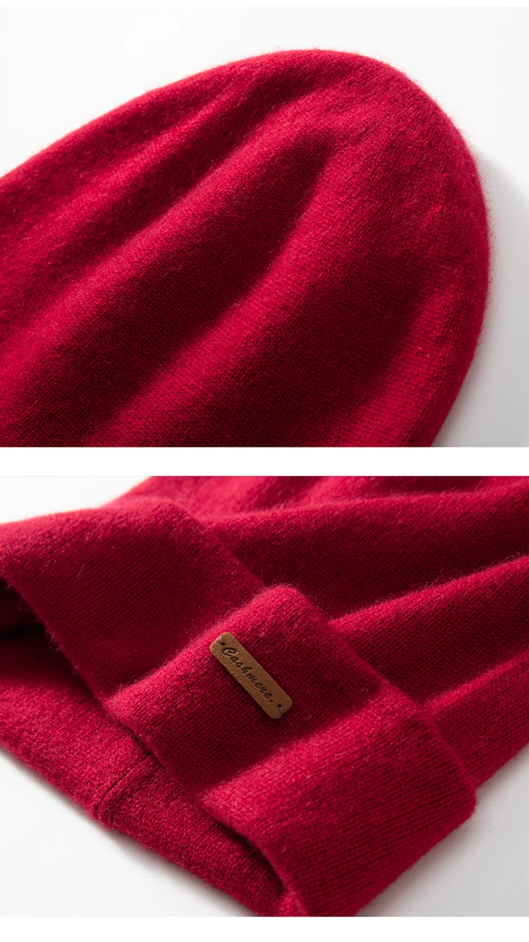 Women Hats 2024 Winter New 100% Cashmere Knitted Headgears Soft Warm Hat Outdoor Casual Thicken Girl Cap High Quality Lady Cap