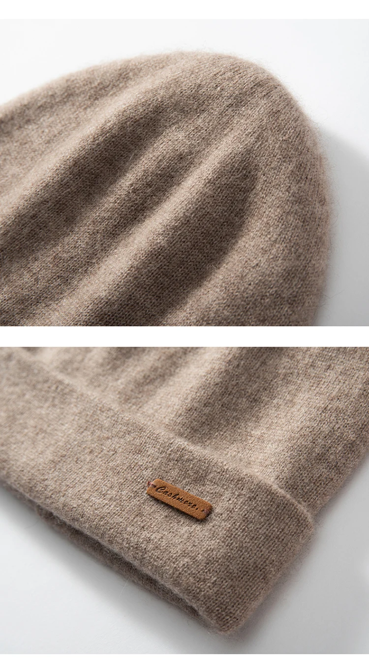 Women Hats 2024 Winter New 100% Cashmere Knitted Headgears Soft Warm Hat Outdoor Casual Thicken Girl Cap High Quality Lady Cap