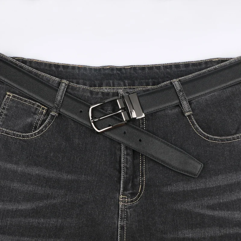 1pc Men's Business Genuine Leather Cowhide Belt, Rotating Pin Buckle Casual Belt For Men, Double-sided Wear Belt