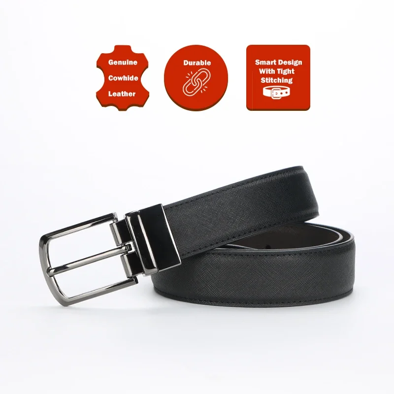 1pc Men's Business Genuine Leather Cowhide Belt, Rotating Pin Buckle Casual Belt For Men, Double-sided Wear Belt