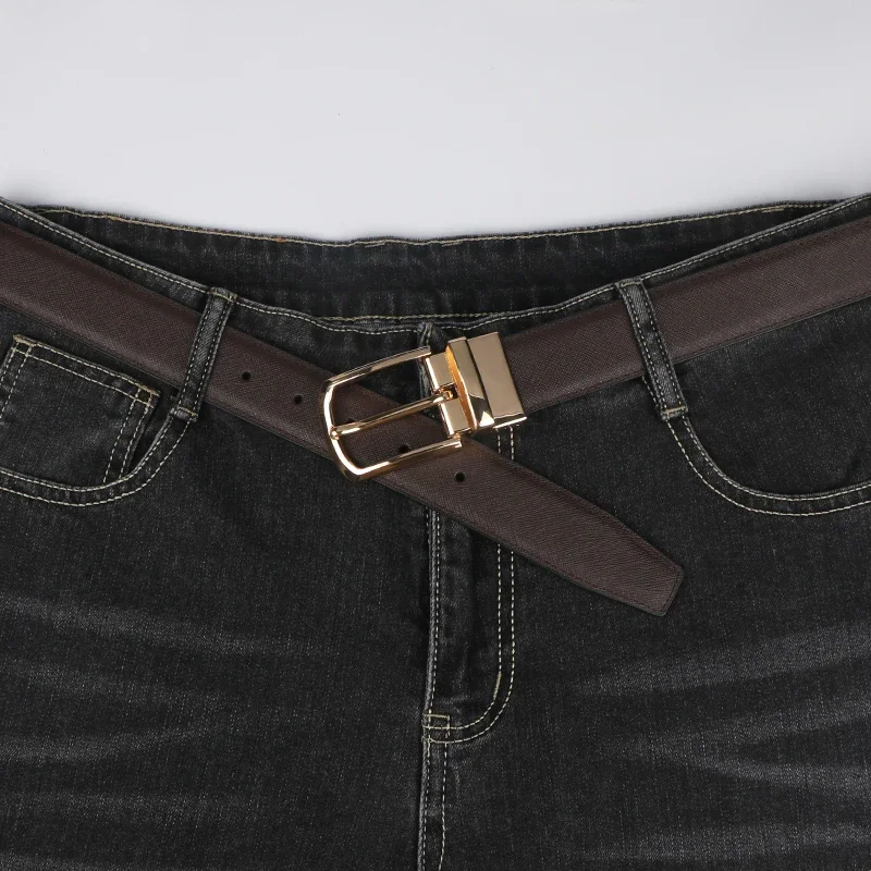 1pc Men's Business Genuine Leather Cowhide Belt, Rotating Pin Buckle Casual Belt For Men, Double-sided Wear Belt