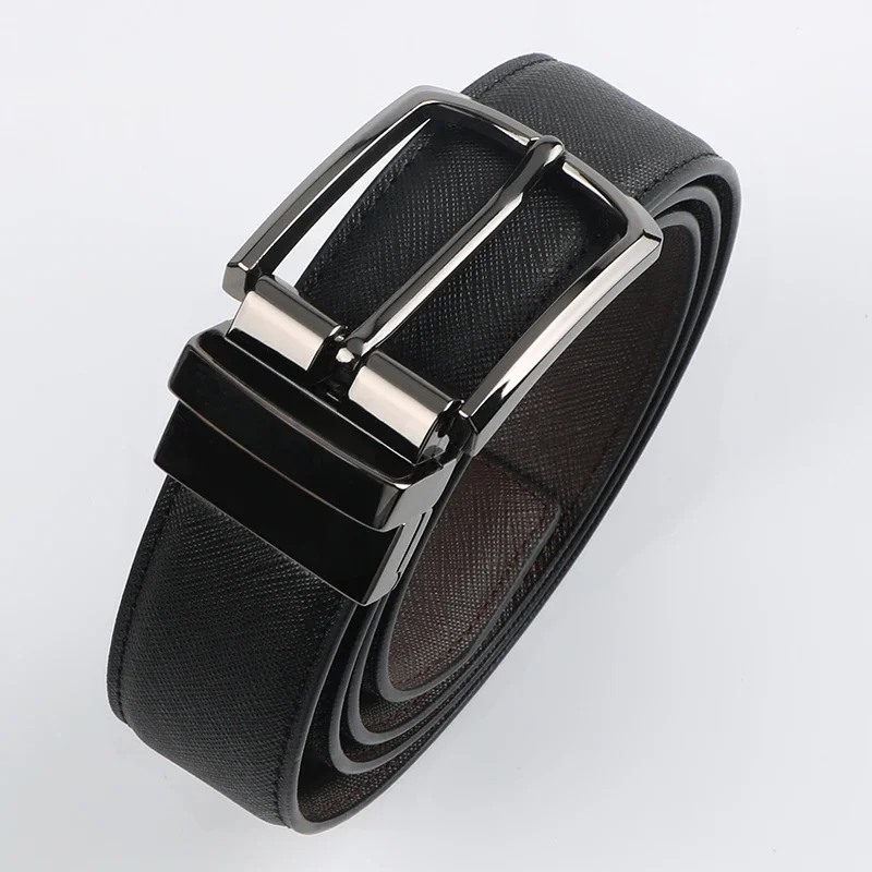 1pc Men's Business Genuine Leather Cowhide Belt, Rotating Pin Buckle Casual Belt For Men, Double-sided Wear Belt