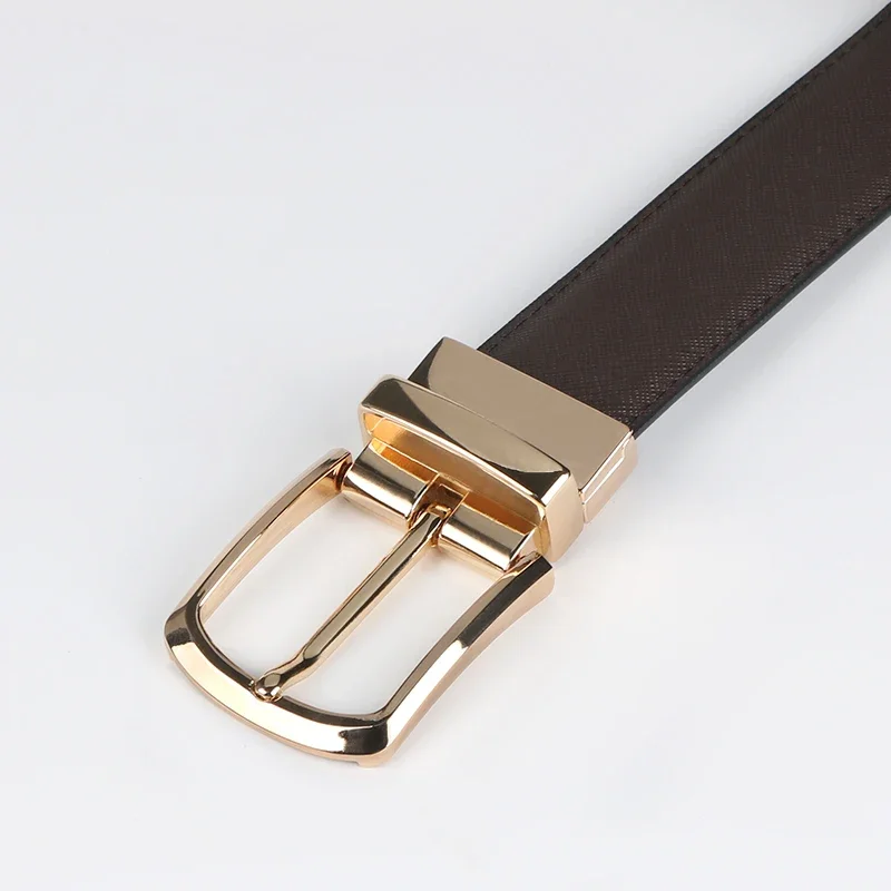 1pc Men's Business Genuine Leather Cowhide Belt, Rotating Pin Buckle Casual Belt For Men, Double-sided Wear Belt