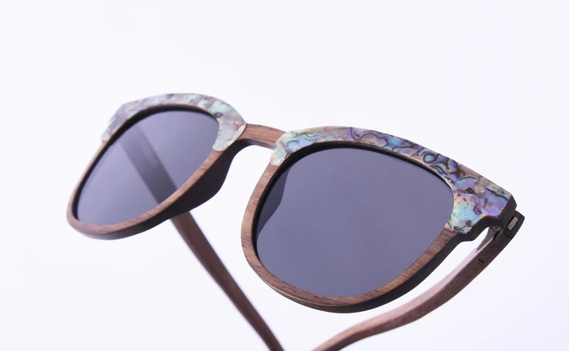 Abalone Seashell Sunglasses Walnut Wood Dark Gray Polarized Lens Brand Designer Wedding Sun Glasses Birthday Gift