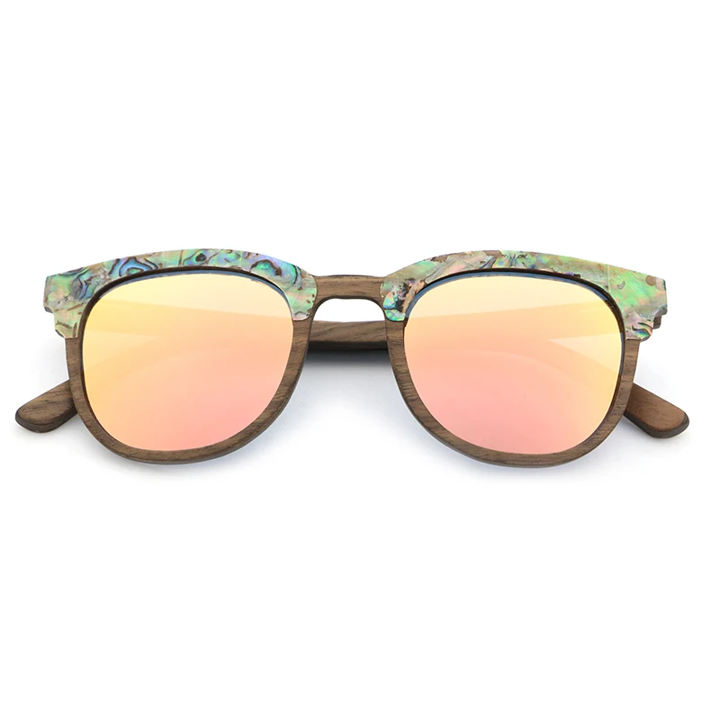 Abalone Seashell Sunglasses Walnut Wood Dark Gray Polarized Lens Brand Designer Wedding Sun Glasses Birthday Gift