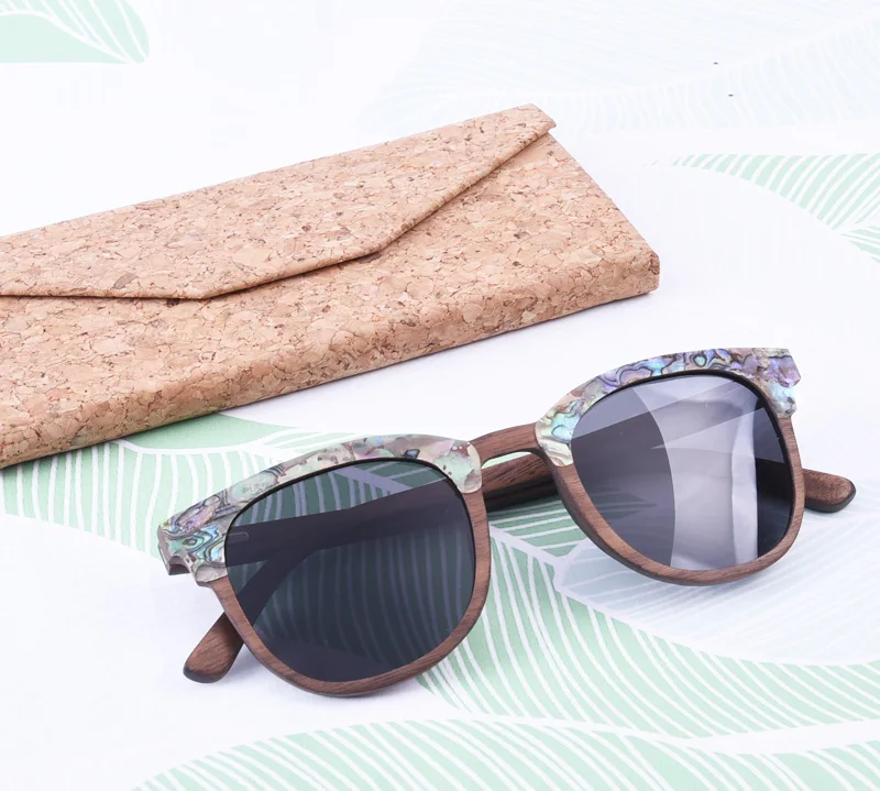 Abalone Seashell Sunglasses Walnut Wood Dark Gray Polarized Lens Brand Designer Wedding Sun Glasses Birthday Gift