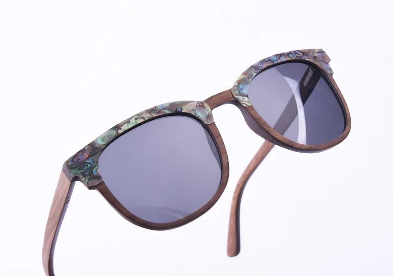 Abalone Seashell Sunglasses Walnut Wood Dark Gray Polarized Lens Brand Designer Wedding Sun Glasses Birthday Gift