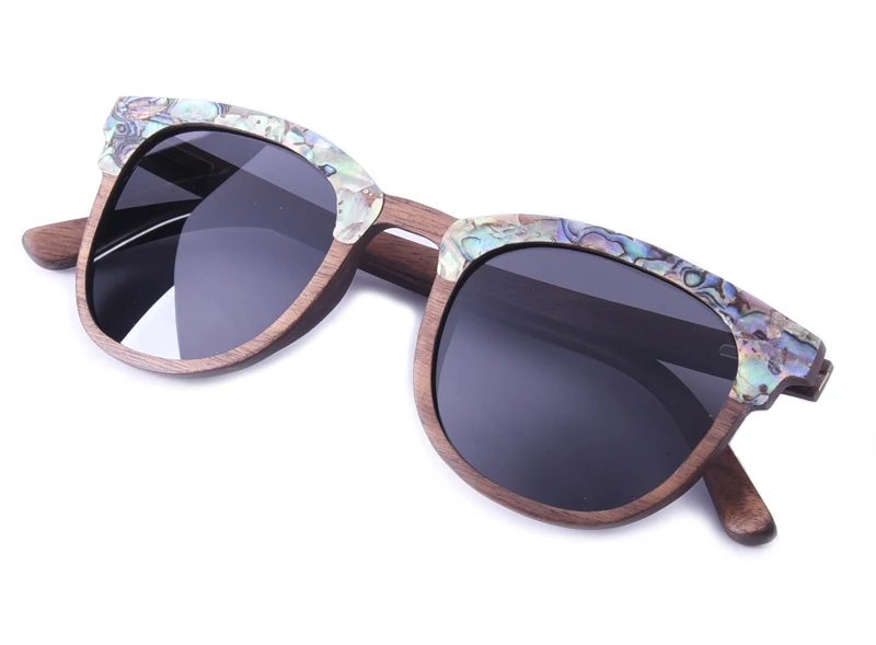 Abalone Seashell Sunglasses Walnut Wood Dark Gray Polarized Lens Brand Designer Wedding Sun Glasses Birthday Gift
