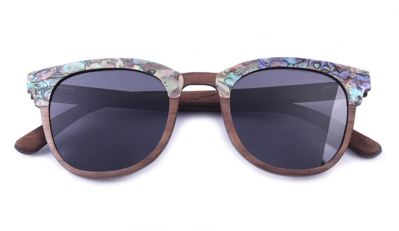 Abalone Seashell Sunglasses Walnut Wood Dark Gray Polarized Lens Brand Designer Wedding Sun Glasses Birthday Gift