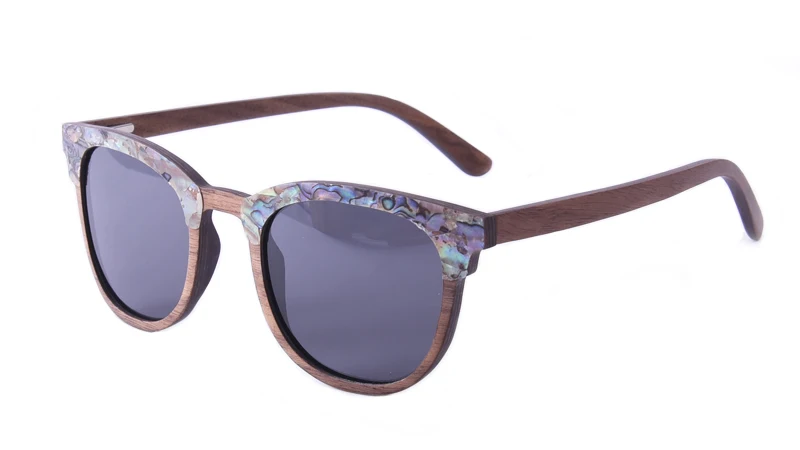 Abalone Seashell Sunglasses Walnut Wood Dark Gray Polarized Lens Brand Designer Wedding Sun Glasses Birthday Gift