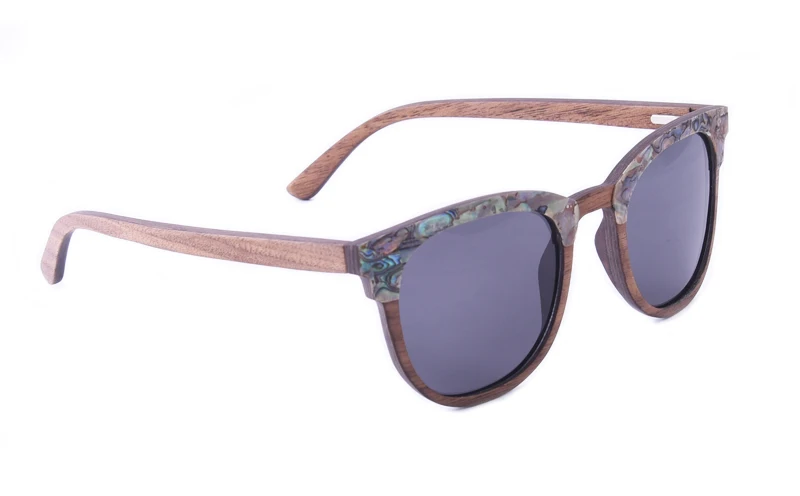 Abalone Seashell Sunglasses Walnut Wood Dark Gray Polarized Lens Brand Designer Wedding Sun Glasses Birthday Gift