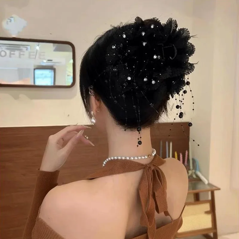 Vintage Chiffon Flower Pearls Feather Hair Claw For Women Lady Elegant Hair Ornament Headband Hair Clip Hairpin Hair Accessories