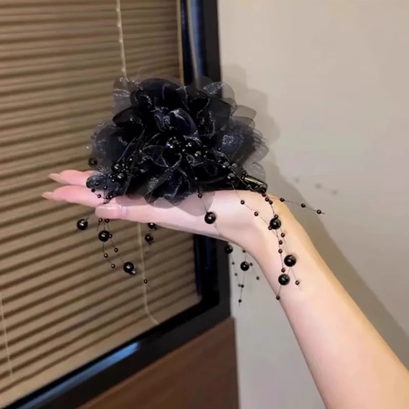 Vintage Chiffon Flower Pearls Feather Hair Claw For Women Lady Elegant Hair Ornament Headband Hair Clip Hairpin Hair Accessories