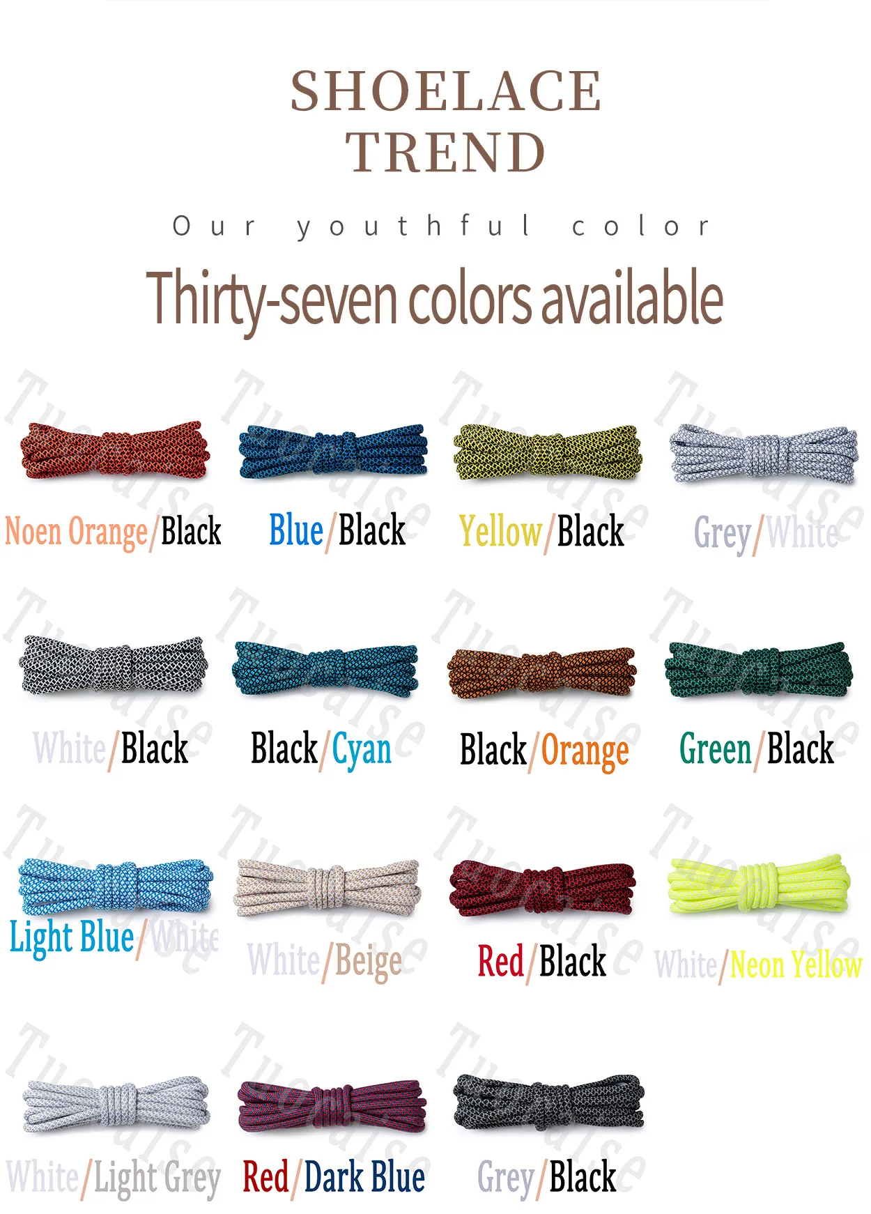 1 Pair 5MM Round Shoe Laces High Quality Durable Round Two-Tone Mixed Color Shoe Laces for Sport Shoelaces Rope 90/120/150/180cm