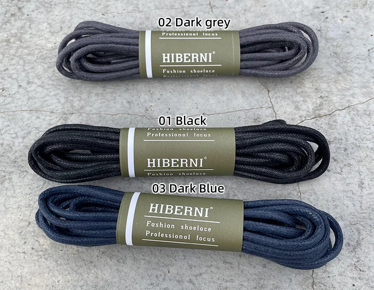HIBERNI Round Cotton Waxed Shoelaces Black Gray Blue 60/70/80/90/100/120/140/160/180cm for Work Boots for Men Laces Accessories