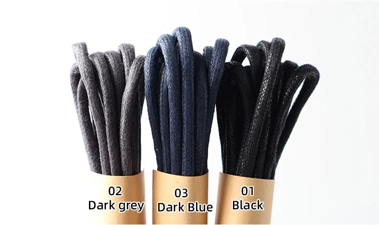 HIBERNI Round Cotton Waxed Shoelaces Black Gray Blue 60/70/80/90/100/120/140/160/180cm for Work Boots for Men Laces Accessories