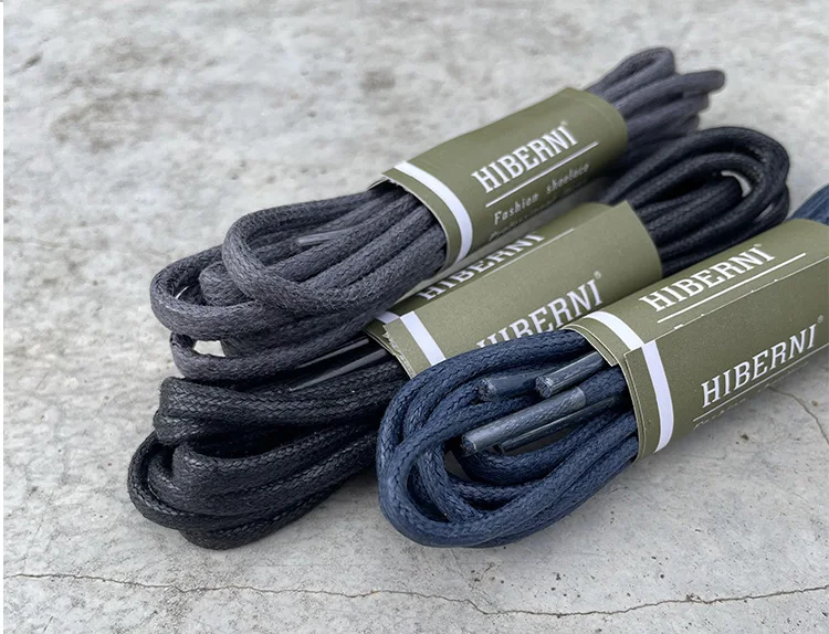 HIBERNI Round Cotton Waxed Shoelaces Black Gray Blue 60/70/80/90/100/120/140/160/180cm for Work Boots for Men Laces Accessories