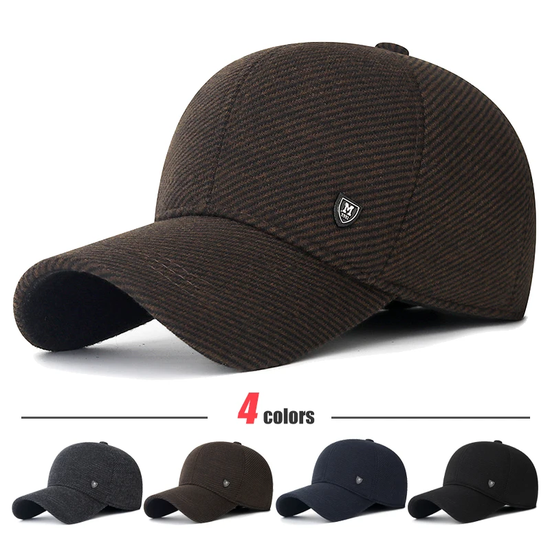 Mens Winter Baseball Cap with Ear Flaps, Baseball Winter Hats with Ear Flaps for Men Outdoor Walk Running Adjustable Size