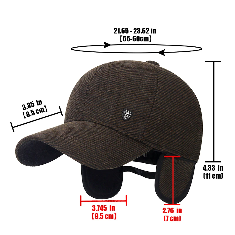 Mens Winter Baseball Cap with Ear Flaps, Baseball Winter Hats with Ear Flaps for Men Outdoor Walk Running Adjustable Size