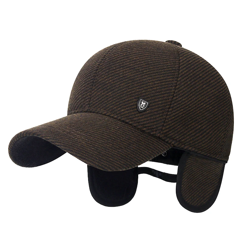Mens Winter Baseball Cap with Ear Flaps, Baseball Winter Hats with Ear Flaps for Men Outdoor Walk Running Adjustable Size