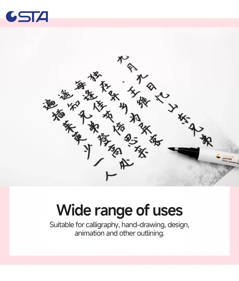 STA 4 Size Waterproof Caligraphy Pen Soft Brush Pens for Writing Letterin Drawing Sketching Art Supplies Japanes Stationer 3751