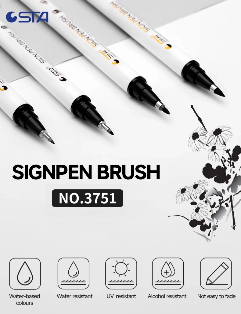 STA 4 Size Waterproof Caligraphy Pen Soft Brush Pens for Writing Letterin Drawing Sketching Art Supplies Japanes Stationer 3751