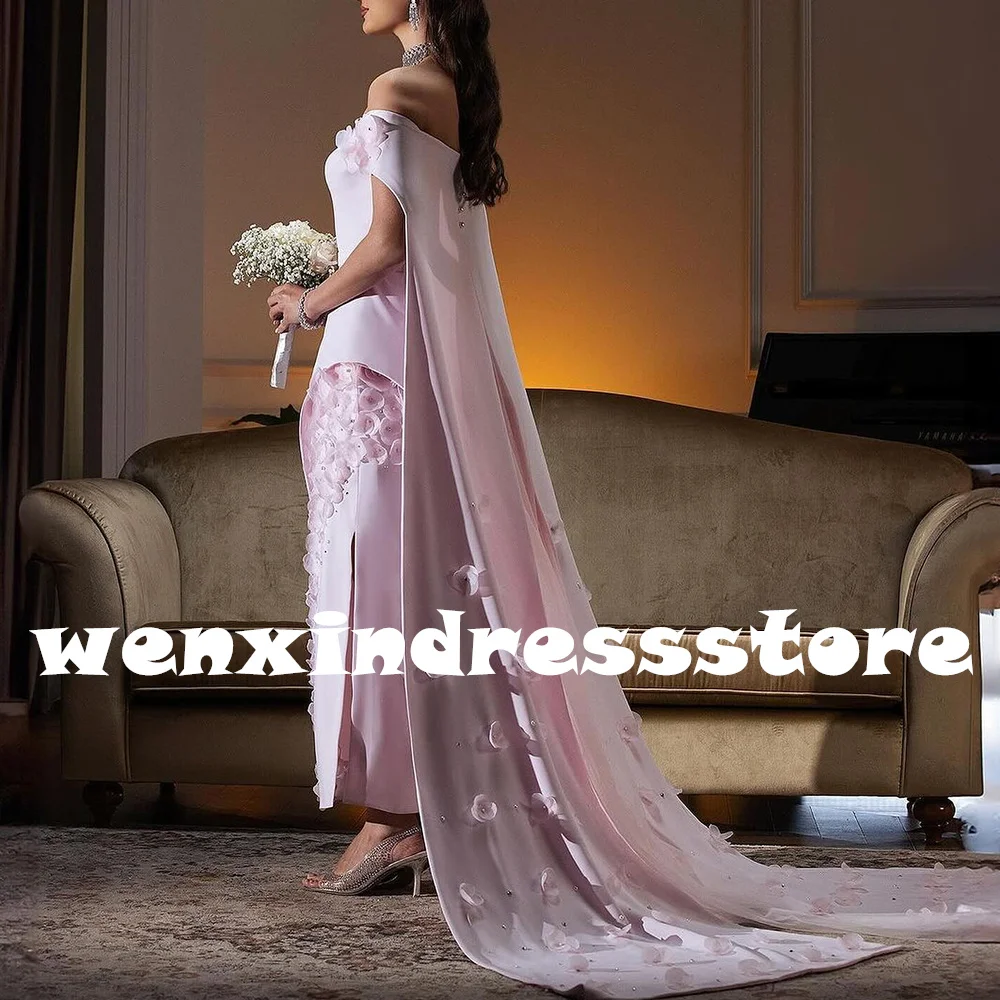 Customized Elegant Appliques Crystal Jersey Off the Shoulder Evening Dress Delicate Boat Neck Straight Short Sleeves P