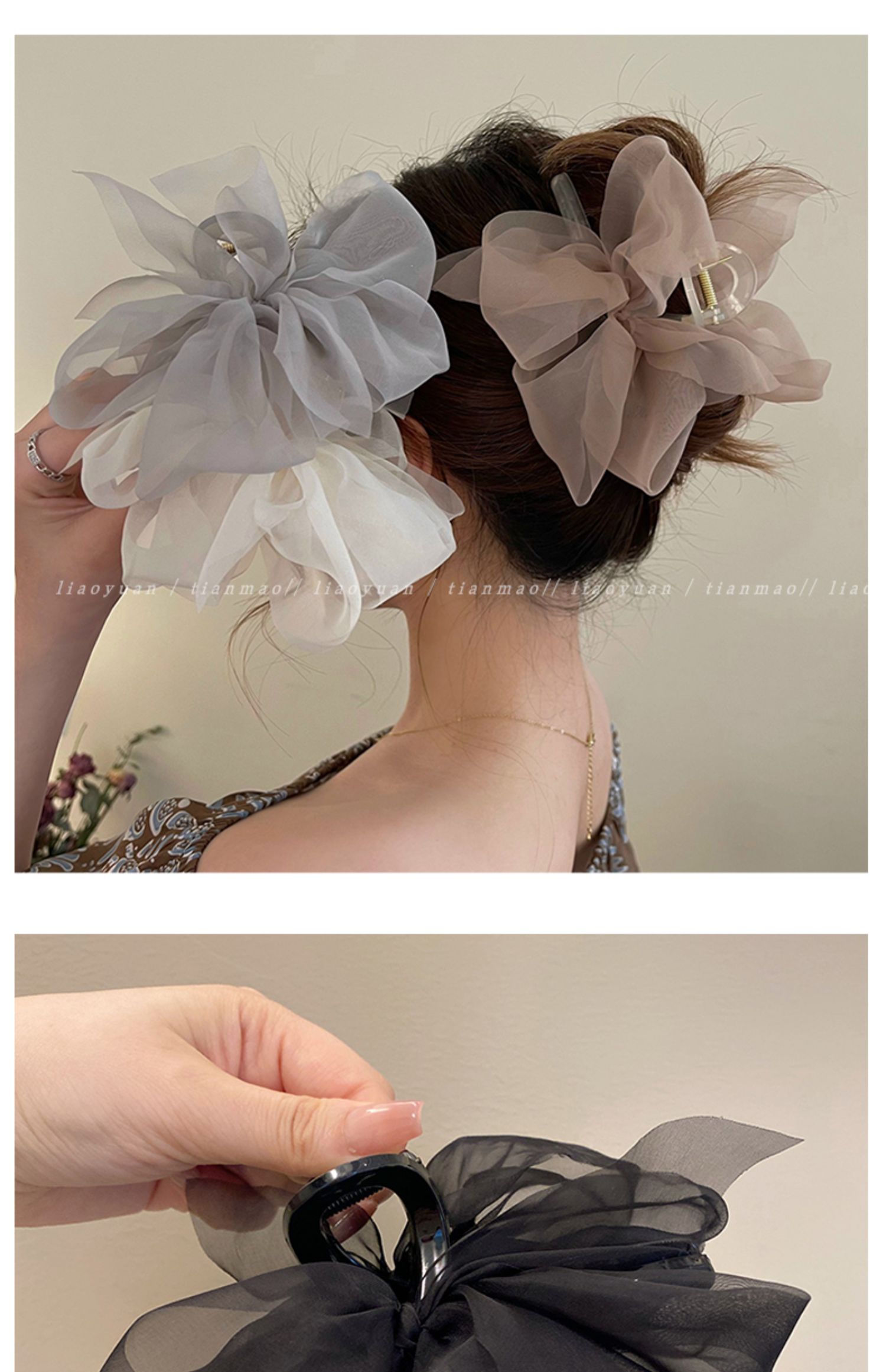 New Mesh Bow Grip Clip Female Ponytail Braid Hair Claw Clip Elegant Girl Hair Clip Hair Accessories Gift Headdress