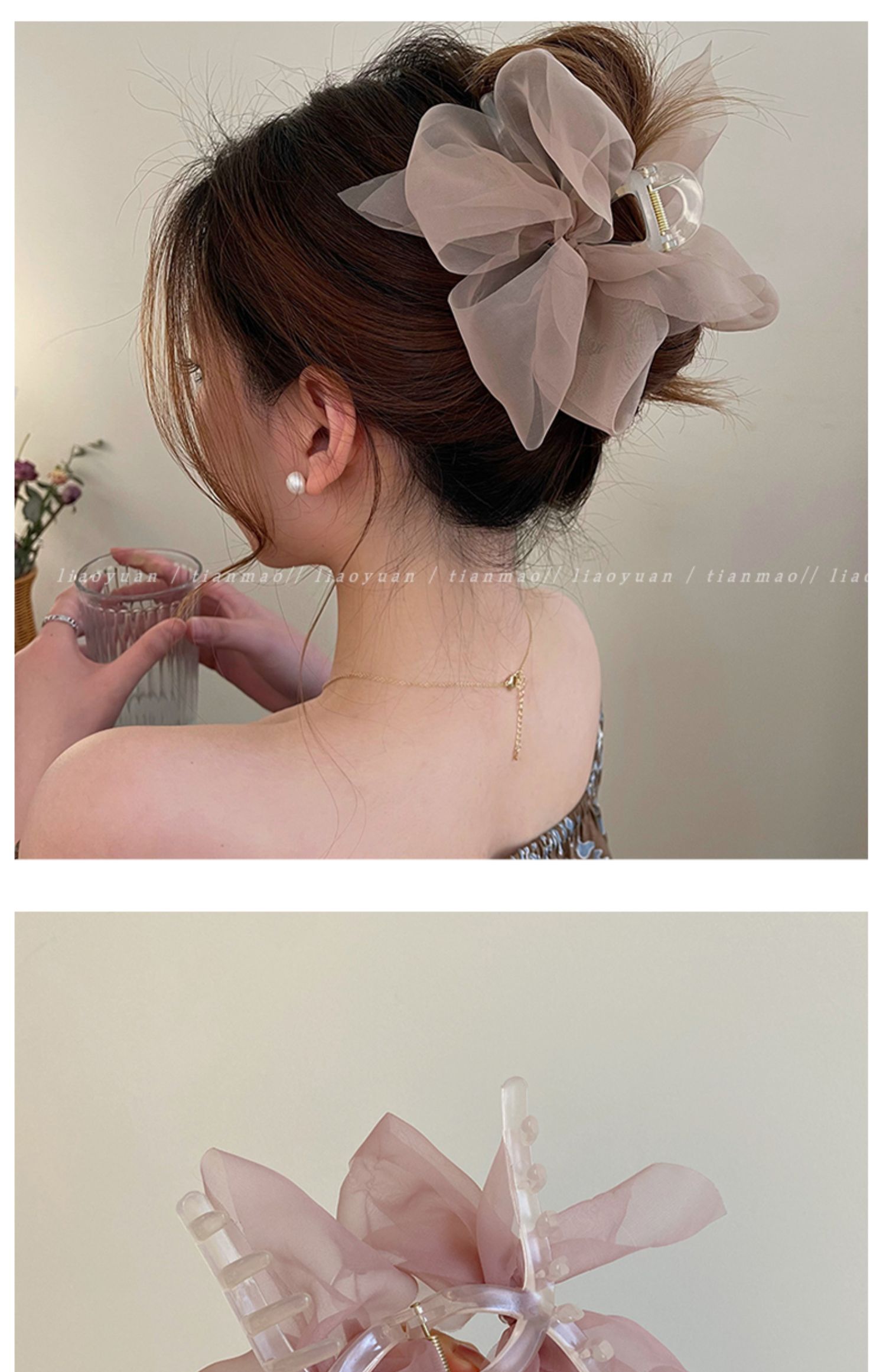 New Mesh Bow Grip Clip Female Ponytail Braid Hair Claw Clip Elegant Girl Hair Clip Hair Accessories Gift Headdress