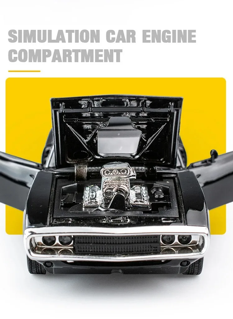 1:32 Simulation 1970 Dodge Charger Alloy Sports Car Model Pull Back Luxury Car Toy Gift Ornaments