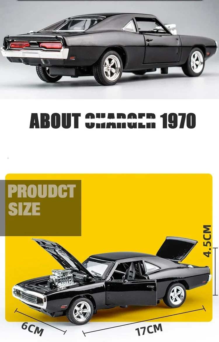 1:32 Simulation 1970 Dodge Charger Alloy Sports Car Model Pull Back Luxury Car Toy Gift Ornaments