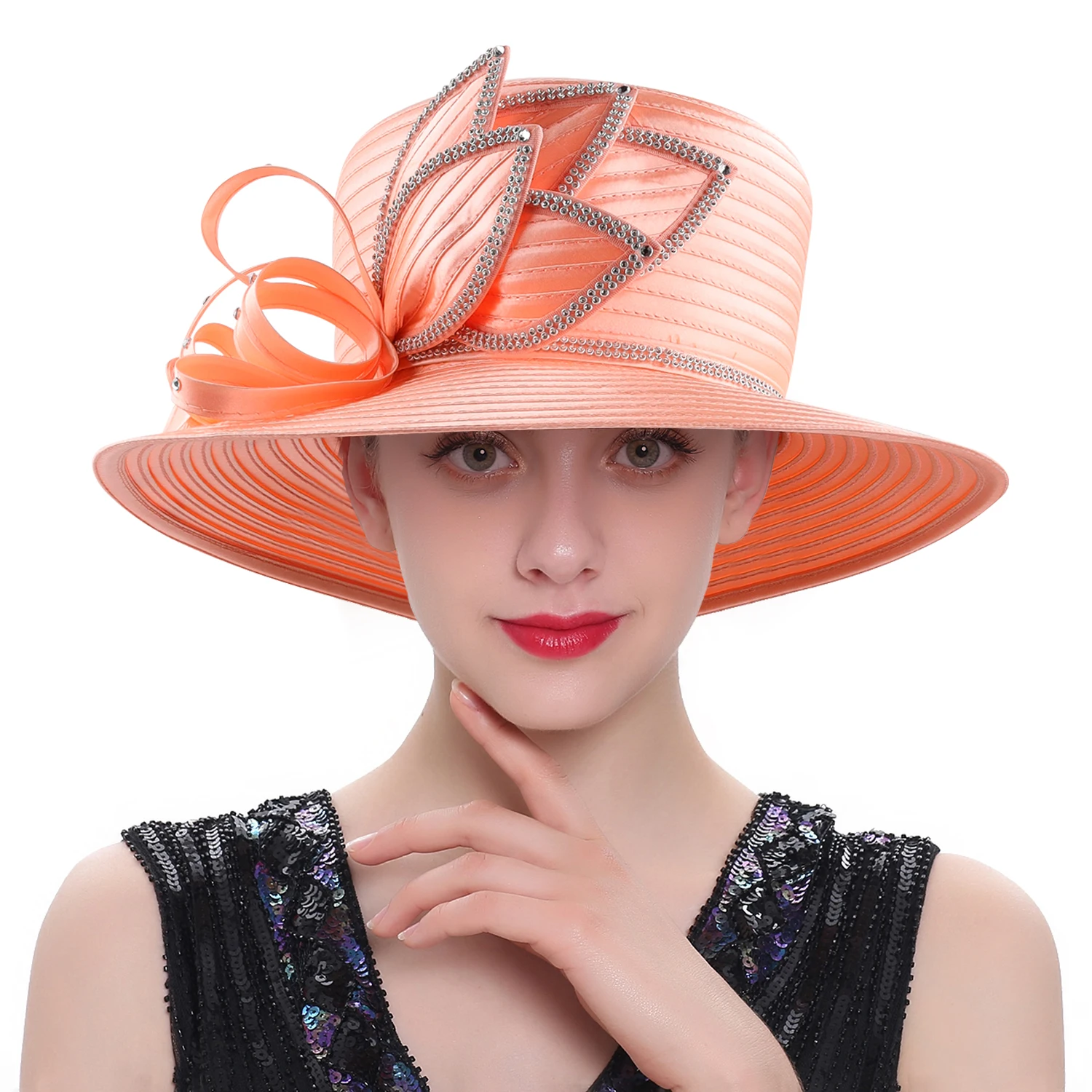 Unique Design Women Satin Cloth Church Hat Elegant Wedding Photography Top Hat Female Banquet Fancy Fascinator Formal Hat Female