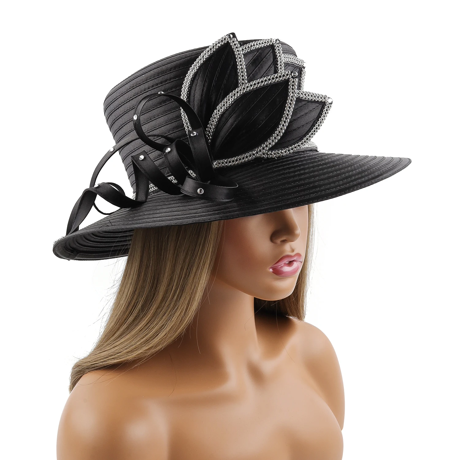 Unique Design Women Satin Cloth Church Hat Elegant Wedding Photography Top Hat Female Banquet Fancy Fascinator Formal Hat Female