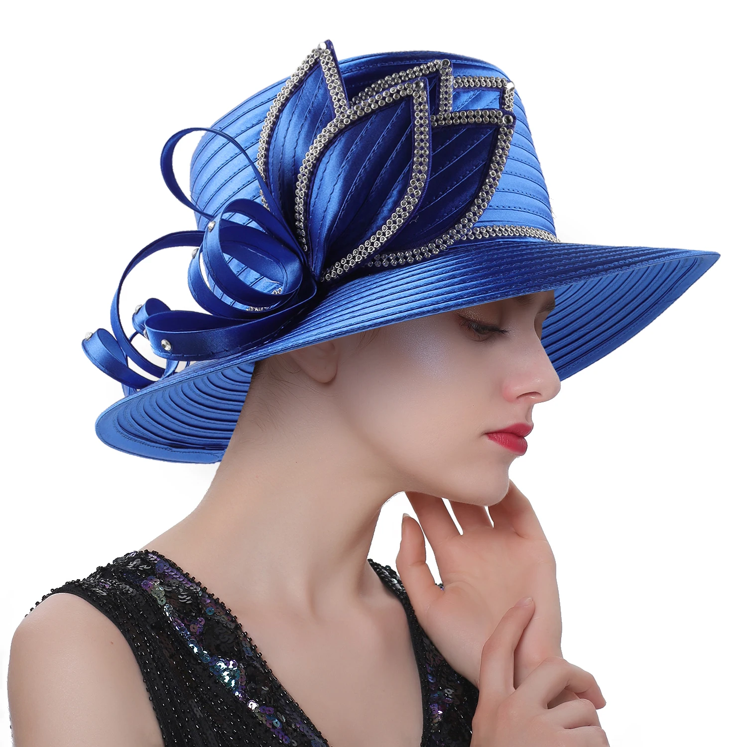 Unique Design Women Satin Cloth Church Hat Elegant Wedding Photography Top Hat Female Banquet Fancy Fascinator Formal Hat Female