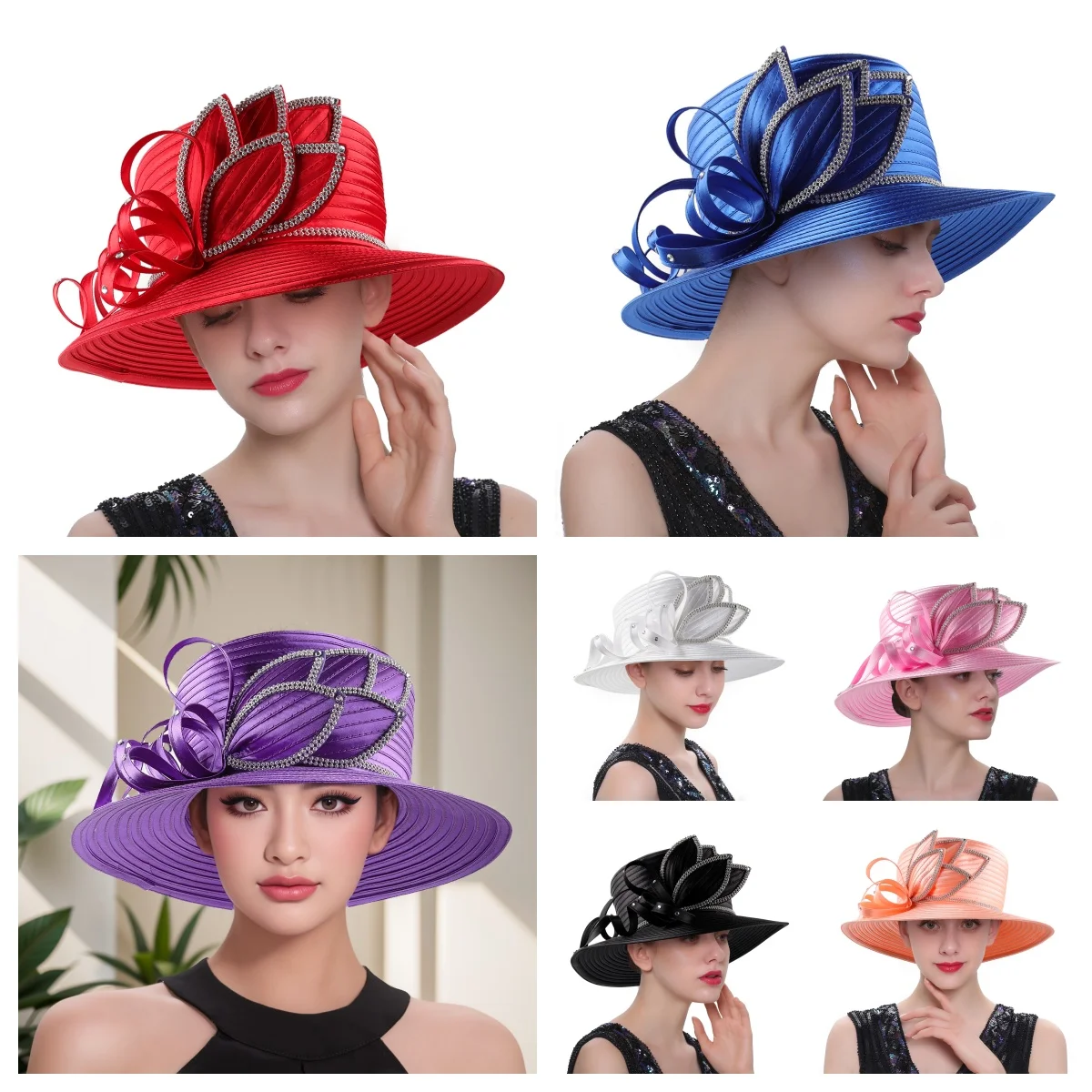 Unique Design Women Satin Cloth Church Hat Elegant Wedding Photography Top Hat Female Banquet Fancy Fascinator Formal Hat Female