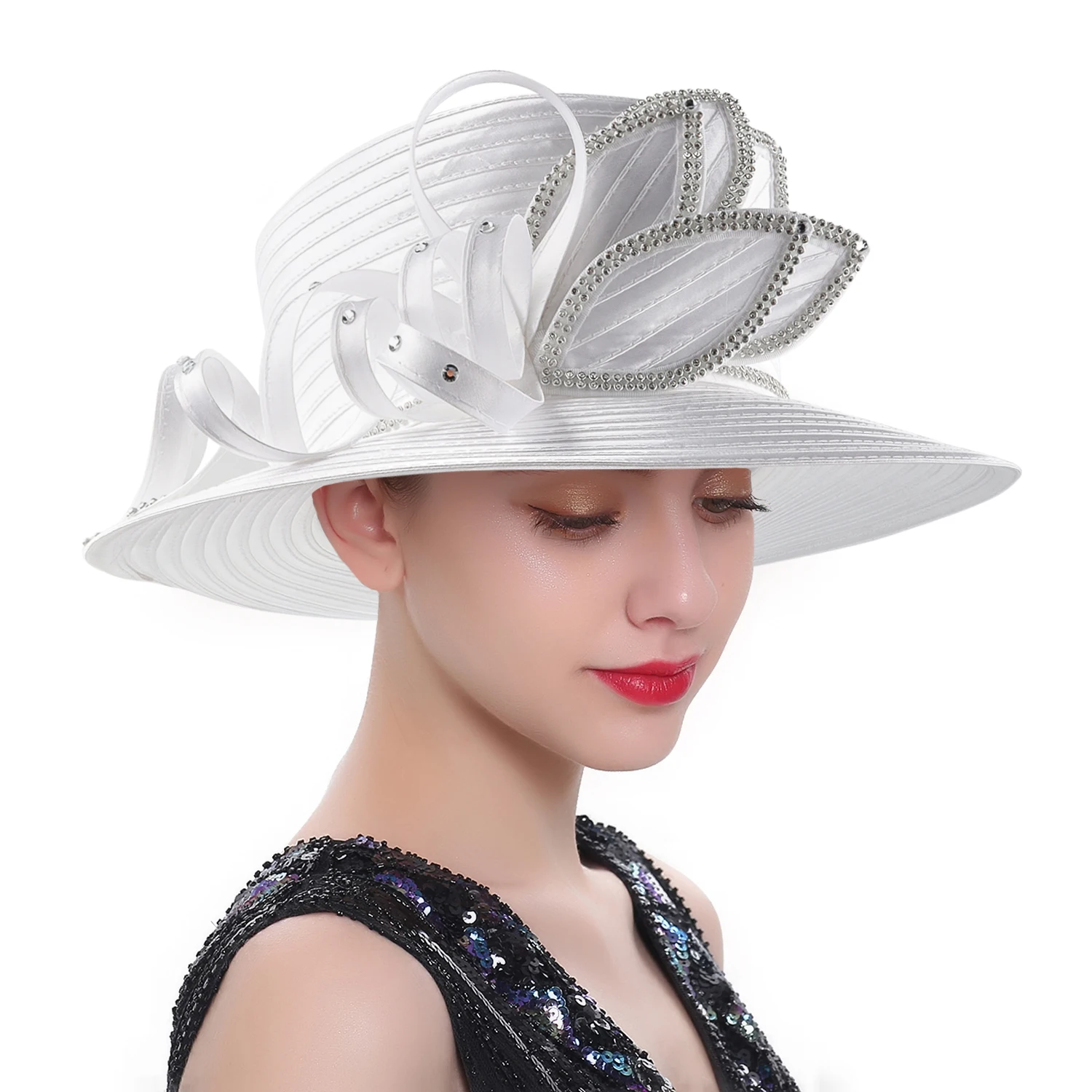 Unique Design Women Satin Cloth Church Hat Elegant Wedding Photography Top Hat Female Banquet Fancy Fascinator Formal Hat Female