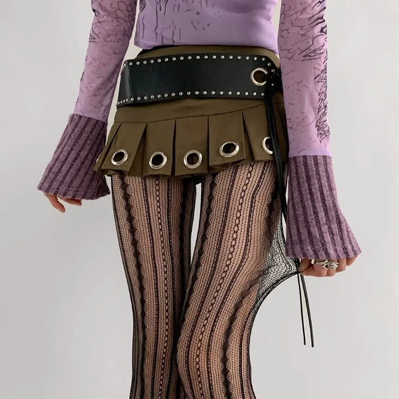 Women Sexy Lace Fishnet Pantyhose Lolita Style Hollow Out Design Red Silk Stockings JK High Waist Striped Tights Christmas Gifts