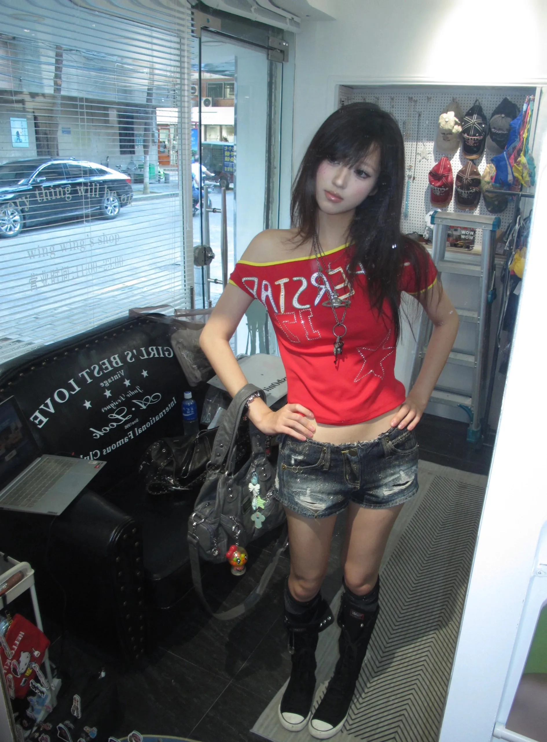 Karrram Japanese Y2k Off Shoulder T-shirt Trashy 2000s Letter Print Crop Top Vintage Harajuku Rhinestones T Shirt American Retro