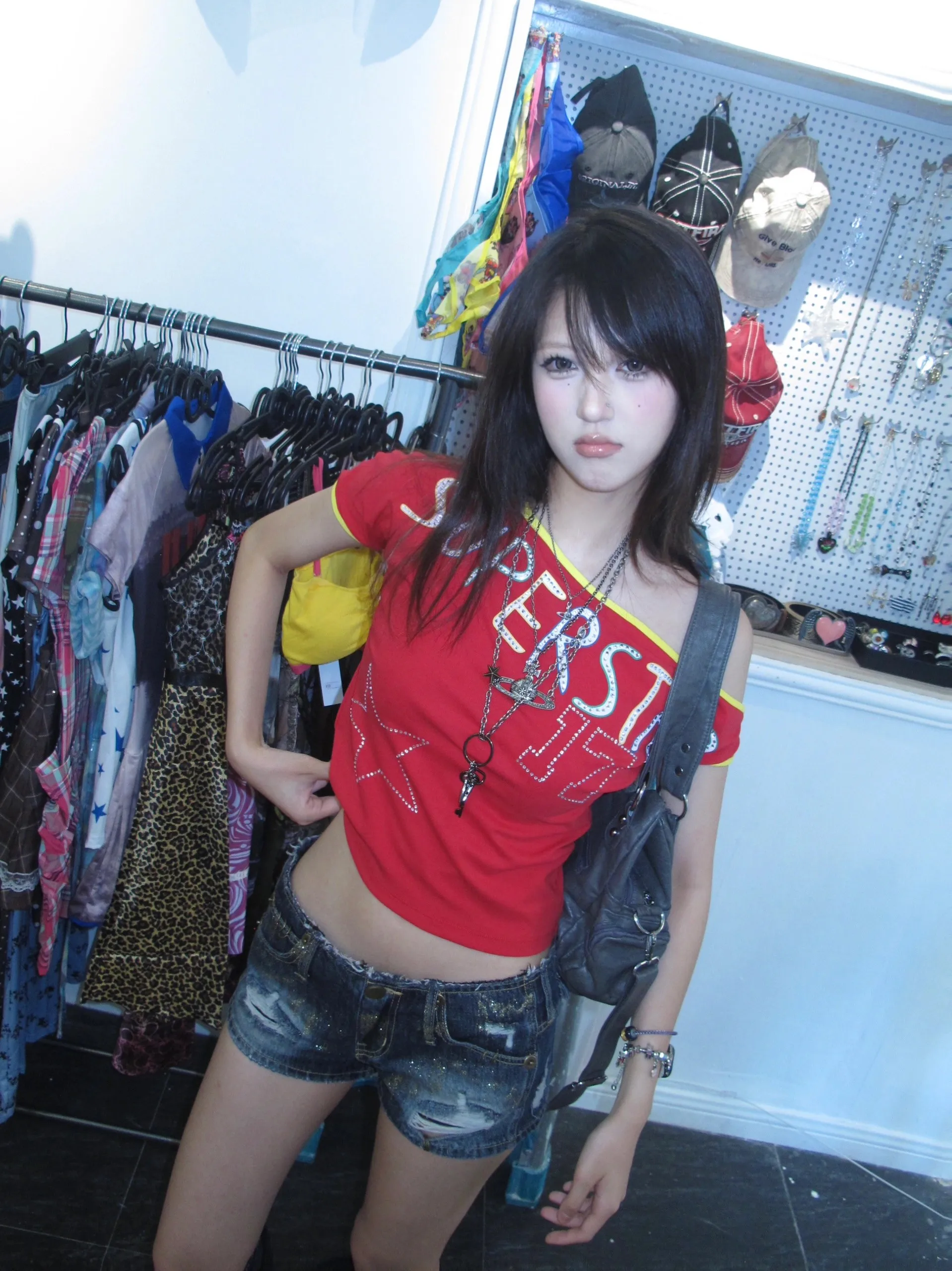 Karrram Japanese Y2k Off Shoulder T-shirt Trashy 2000s Letter Print Crop Top Vintage Harajuku Rhinestones T Shirt American Retro