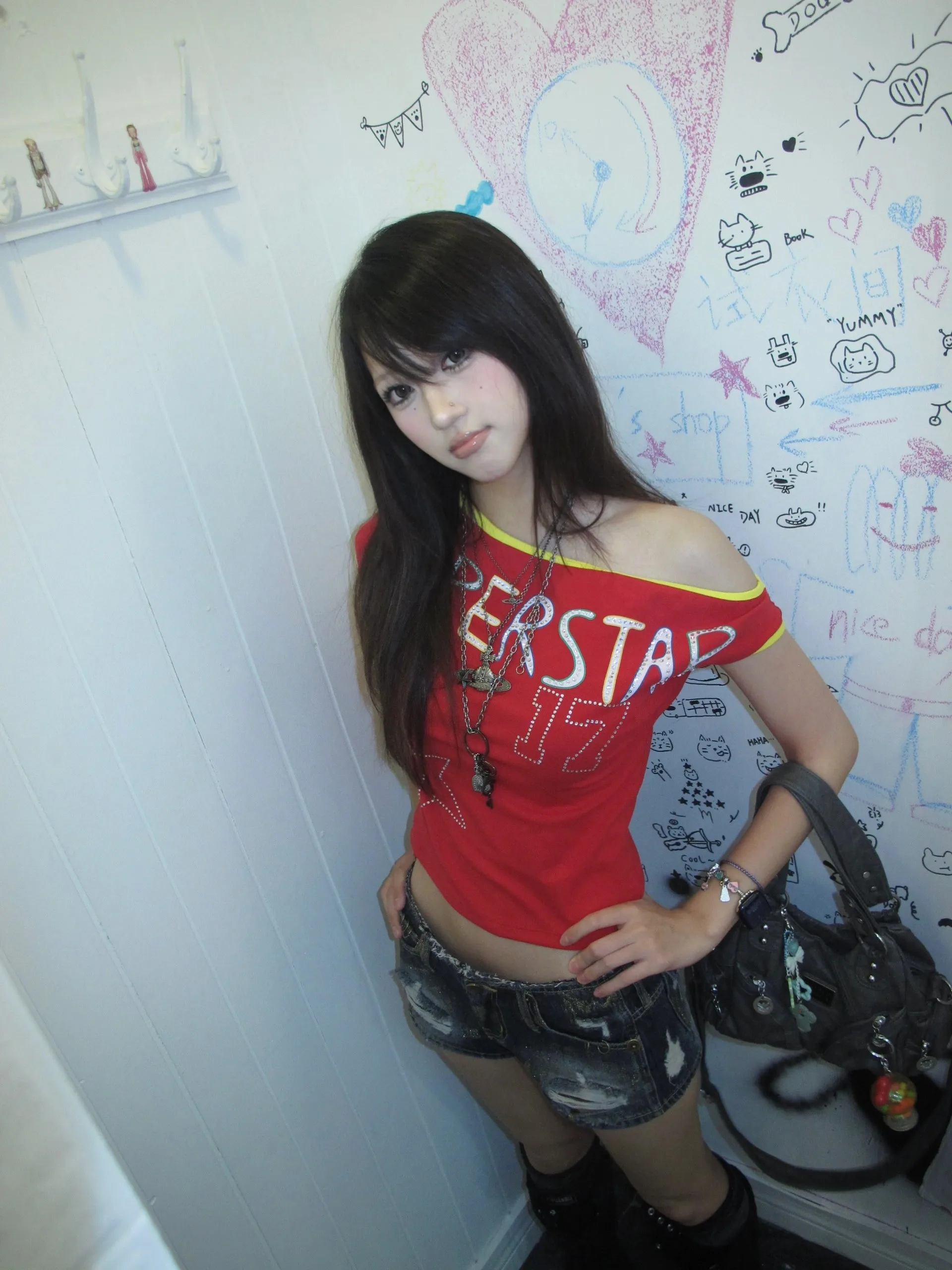 Karrram Japanese Y2k Off Shoulder T-shirt Trashy 2000s Letter Print Crop Top Vintage Harajuku Rhinestones T Shirt American Retro