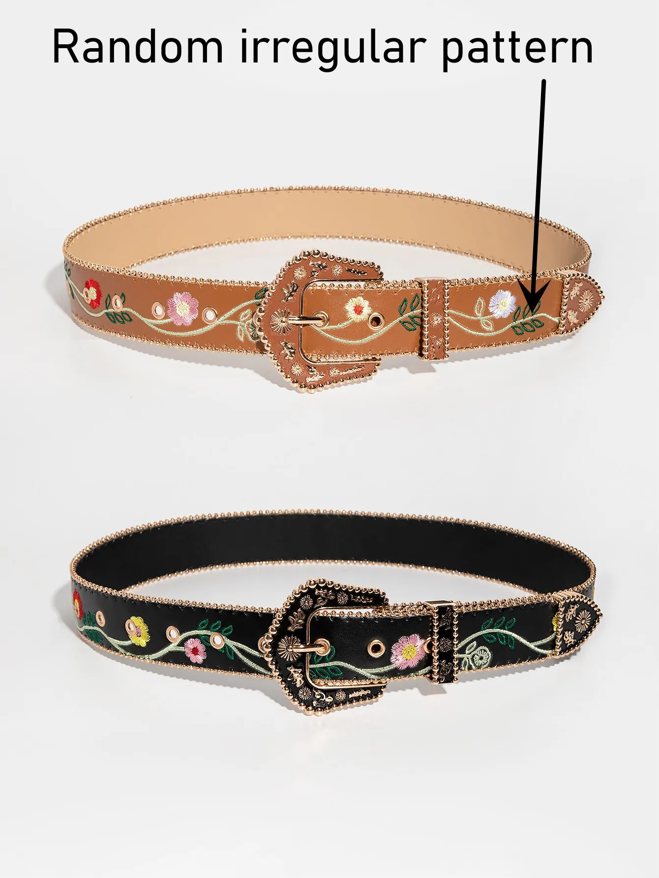 1pc Western Women Retro Casual Multi-Color Carved Beaded Random Floral Embossed Bead-Edge Belt, Suitable For Daily Wear