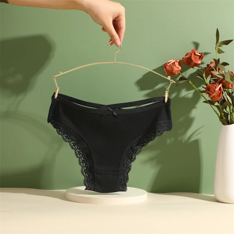 5PCS Women's Cotton Briefs Sexy Lace Underpant Hollow Brazilian Panties Comfortable Underwear Lingerie S-XL Solid Color Lingerie