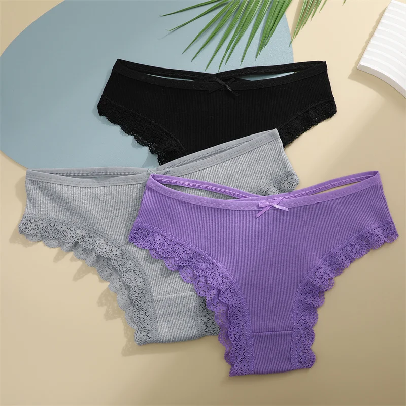 5PCS Women's Cotton Briefs Sexy Lace Underpant Hollow Brazilian Panties Comfortable Underwear Lingerie S-XL Solid Color Lingerie