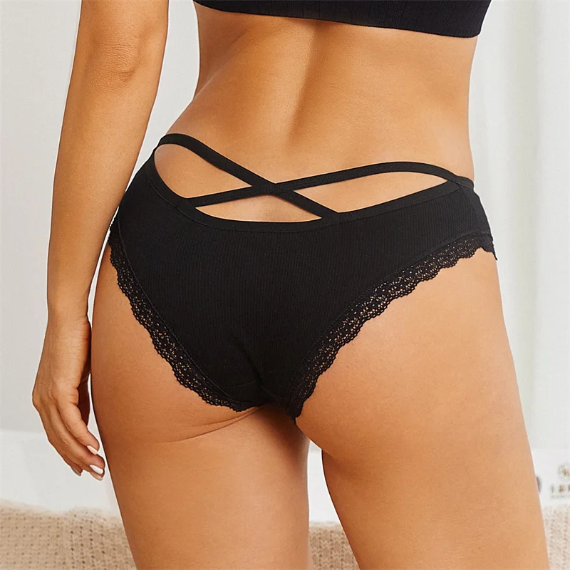 5PCS Women's Cotton Briefs Sexy Lace Underpant Hollow Brazilian Panties Comfortable Underwear Lingerie S-XL Solid Color Lingerie